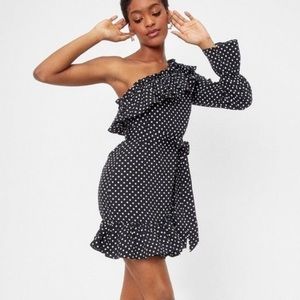Nasty Gal one-shoulder, polka dot dress